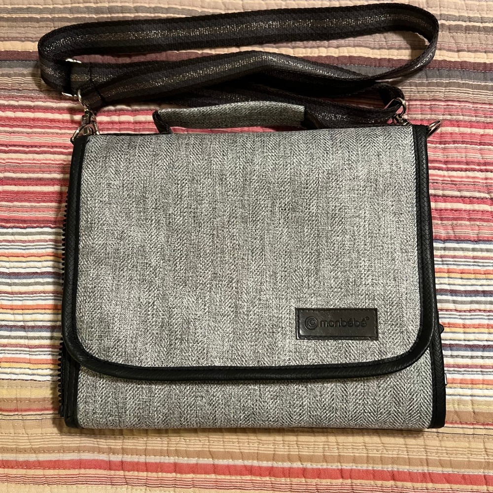 Monbebe Diaper Changing Station Organizer Bag Travel Gray Herringbone Foldable